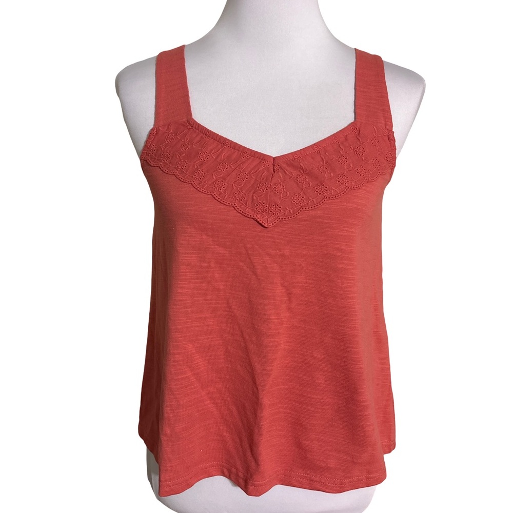 True Craft Coral Tank Top with Lace Accent
